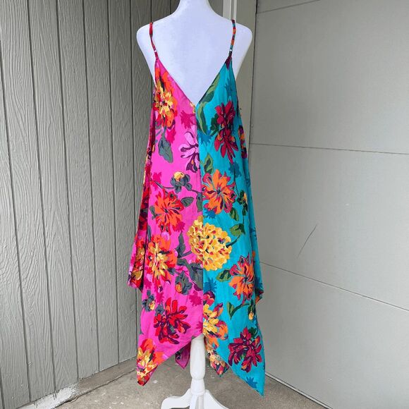 Anthropologie Handkerchief Hem Colorblock Floral Slip Dress Flex Size - Picture 5 of 12